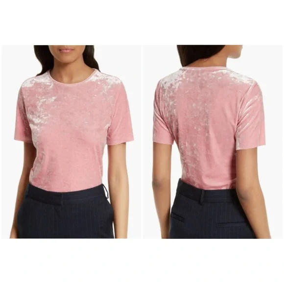 Tibi Baby Blue Crushed Velvet Stretch T-Shirt - Picture 7 of 9